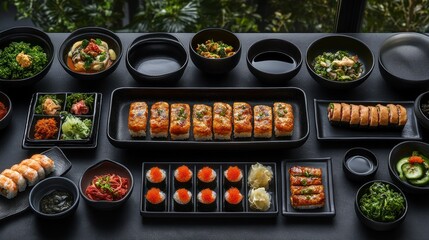 Asian fusion restaurant sushi dinner menu table setting