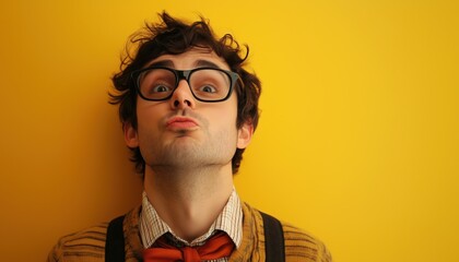 Geek Acting Out A Kiss Gesture While Having Fun And Playfully Mimicking A Romantic Gesture.