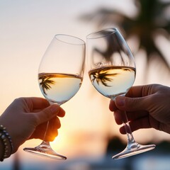 Obraz premium Toast with Wine Glasses at Sunset