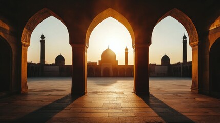 Fototapeta premium Beautiful Sunset Over Historic Mosque Architecture in Iran