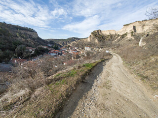 Typical street and old houses at town of Melnik,  Bulgaria