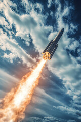 A Striking Visual of a Rocket Launching into the Vast Sky, Signifying Innovation and the Spirit of Exploration