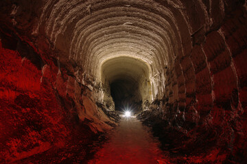 Chalky mine tunnel with traces of drilling machine, Belgorod, Russia