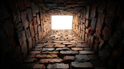 Obraz premium Brick well shaft, light above, hope concept, stock photo