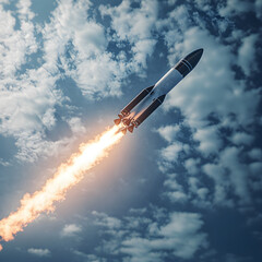A Striking Visual of a Rocket Launching into the Vast Sky, Signifying Innovation and the Spirit of Exploration