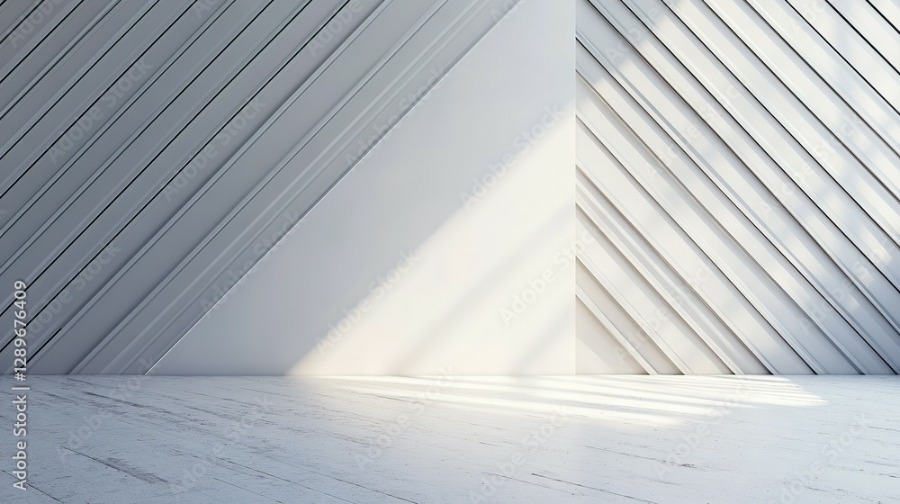 Poster clean and minimalist room with wooden floors and diagonal patterns