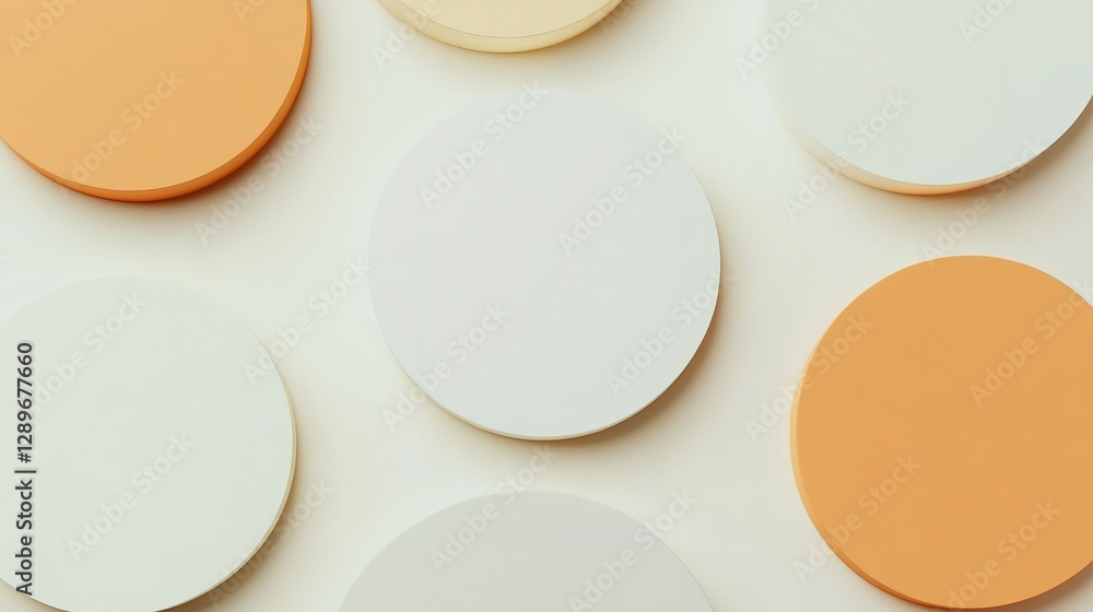 Poster neutral colored circles are arranged in an artistic visual pattern