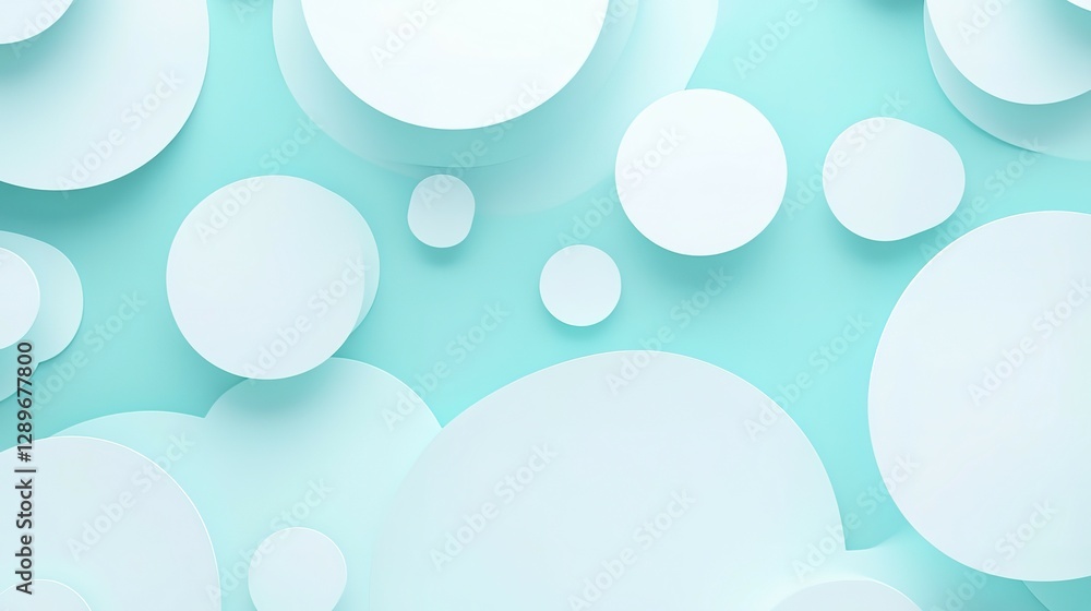 Poster white and blue circles floating with a gradient background