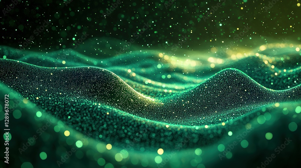 Aufkleber green sparkling wave like particles floating across the background