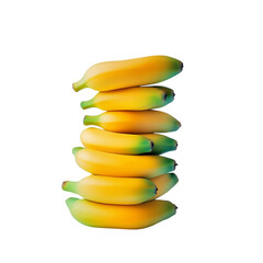 A Bunch of Bright Yellow Bananas with Slight Green Tipped Ends Isolated on Transparent Background