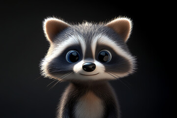 Obraz premium A cute, animated raccoon character with large, expressive eyes and a friendly smile.