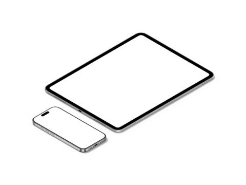 Responsive Device Mockup Including Smartphones and Tablet | Blank Display | Transparent Background | White Titanium and Silver Color - Powered by Adobe