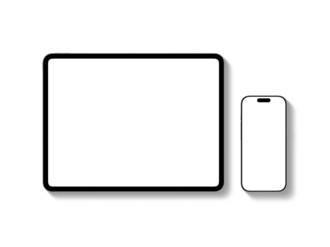 Responsive Device Mockup Including Smartphones and Tablet | Blank Display | Transparent Background | White Titanium and Silver Color