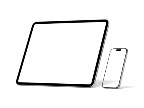 Responsive Device Mockup Including Smartphones and Tablet | Blank Display | Transparent Background | White Titanium and Silver Color