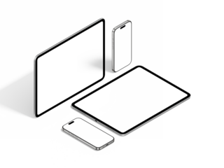 Responsive Device Mockup Including Smartphones and Tablet | Blank Display | Transparent Background | White Titanium and Silver Color