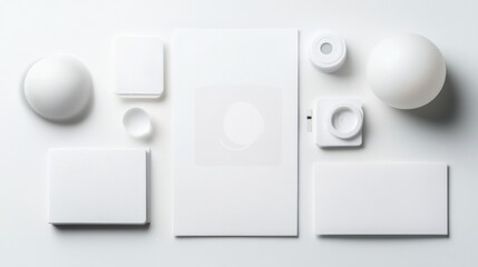 monochrome minimalist stationery and object set in white