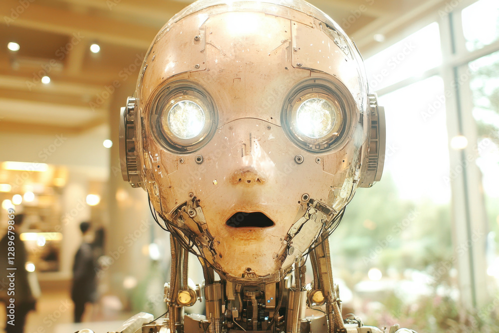 Poster a robot with a surprised expression on its face