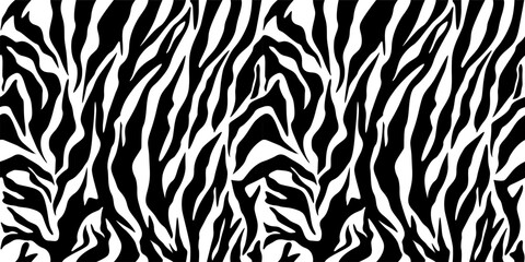 Realistic texture of tiger or zebra fur. Animal skin stripes, jungle style wallpaper. Seamless vector drawing