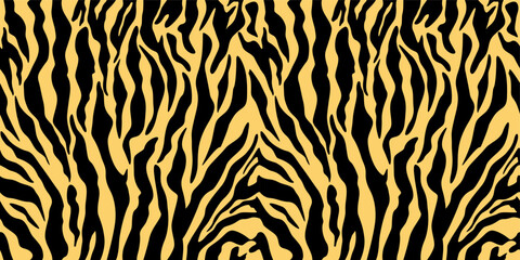 Realistic texture of tiger or zebra fur. Animal skin stripes, jungle style wallpaper. Seamless vector drawing