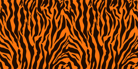 Realistic texture of tiger or zebra fur. Animal skin stripes, jungle style wallpaper. Seamless vector drawing