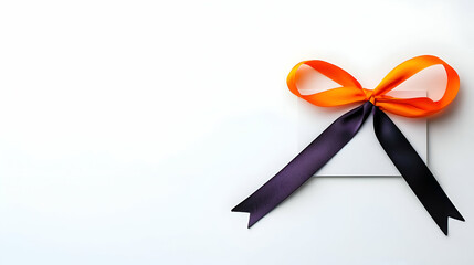 Orange and Purple Ribbon Bow on White Envelope