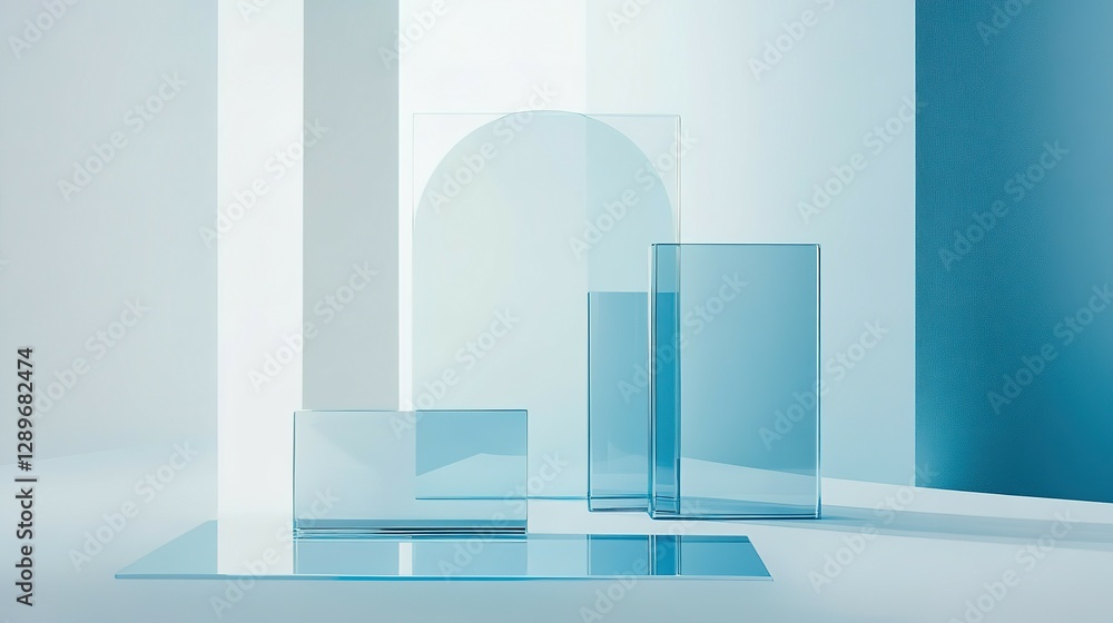 Poster geometric shapes are arranged in a creative presentation and display