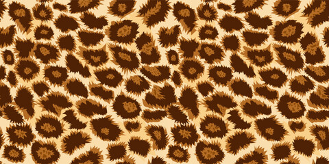 Seamless leopard, cheetah pattern, cat spots on yellow background, realistic vector texture, leopard fashion design