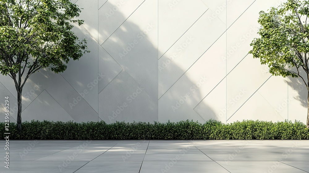 Aufkleber two trees and a wall with shrubs in a minimalist setting
