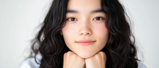Naklejka premium portrait of Young Woman with Dark Wavy Hair