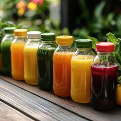 Fruits and veggies in bottles for hydration.