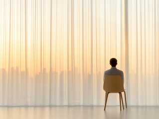Obraz premium man Sitting on Chair Looking Out Window