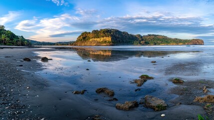 Serene Coastal Landscape with Reflections at Low Tide in Paradise