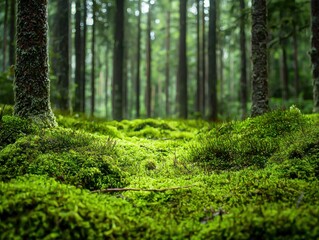 Mossy Green Forest with Trees in Sweden