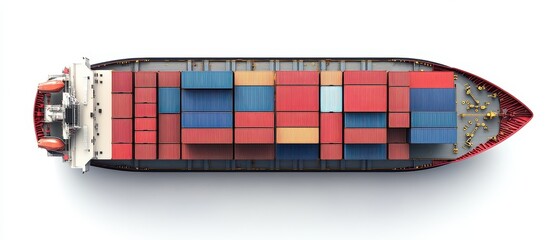 Obraz premium Container ship top-down view, maritime logistics, detailed and accurate, isolated on white background.
