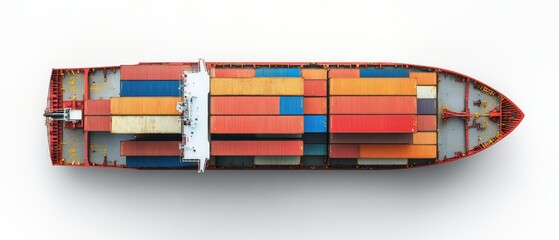 Obraz premium Container ship top-down view, maritime logistics, detailed and accurate, isolated on white background.