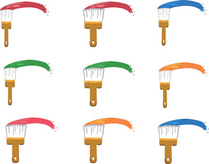 アーチ状に塗料、絵の具を塗る刷毛のイラストセット