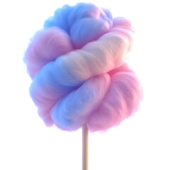 Fluffy 3D Cartoon Cotton Candy on Stick Isolated on Transparent Background