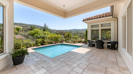 Luxury Home Pool and Patio with Hillside View