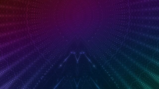 energievoll leuchtende Lichtpunkte bewegen sich langsam Richtung Zentrum, digitaler Datentransfer, Algorithmus, Internet, Datenfluss, Geschwindigkeit, Wandel, Austausch, violett, lila
