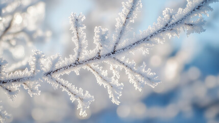 Obraz premium A macro shot of frost-covered branches, showcasing natureÃ¢ÂÂs frozen architecture