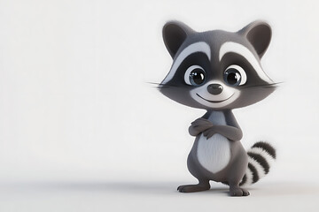 Fototapeta premium A cute, cartoon-style raccoon character with a friendly expression and crossed arms.