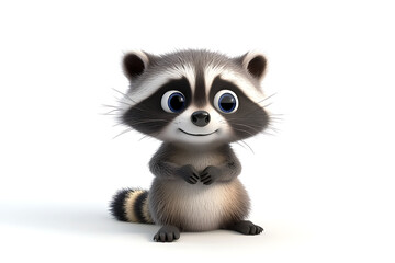Obraz premium A cute cartoon raccoon with big eyes and a friendly expression, designed for entertainment.