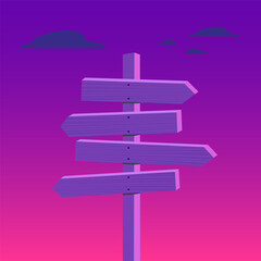 Direction sign at night or in the evening. Vector design.