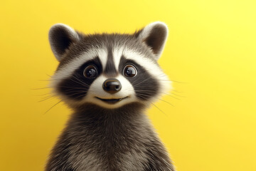 Obraz premium A cute raccoon with a friendly expression against a bright yellow background.