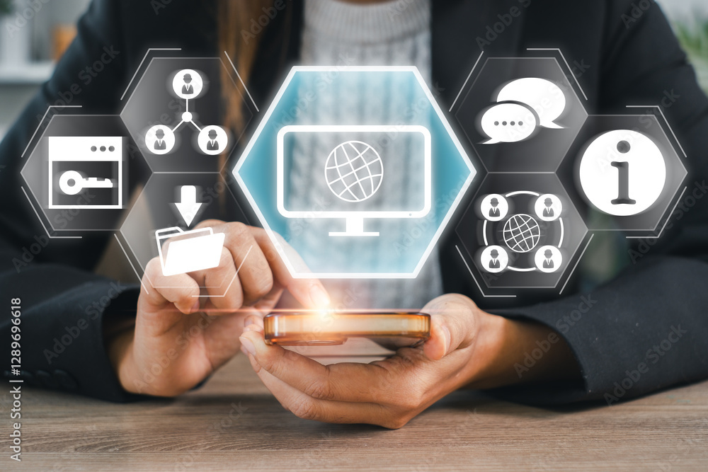 Aufkleber a business professional interacts with a digital intranet interface on a smartphone, symbolizing sec