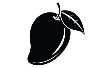 Mango silhouette, mango with leaf vector illustration, mango fruit vector, tropical fruit, black and white mango design   © SilhouetteForge