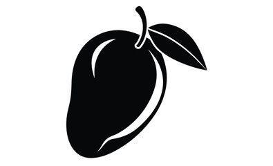 Mango silhouette, mango with leaf vector illustration, mango fruit vector, tropical fruit, black and white mango design   © SilhouetteForge