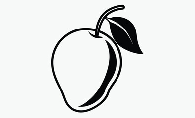 Mango silhouette, mango with leaf vector illustration, mango fruit vector, tropical fruit, black and white mango design   © SilhouetteForge