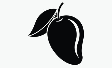 Mango silhouette, mango with leaf vector illustration, mango fruit vector, tropical fruit, black and white mango design   © SilhouetteForge