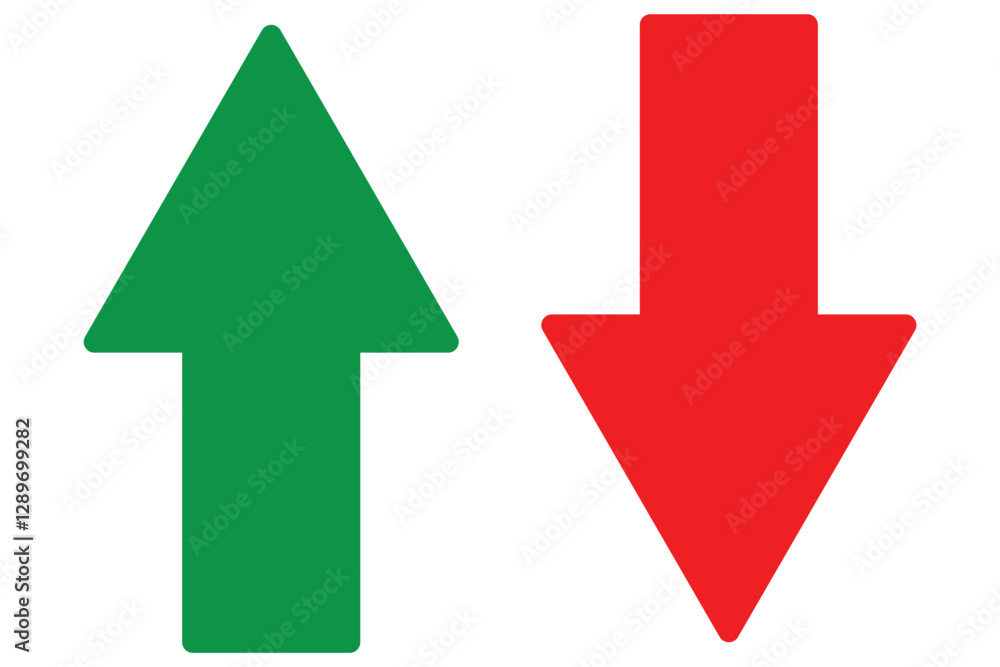 Poster red down green up arrow icon sign vector. up and down arrows icon vector. upward, downward arrows is